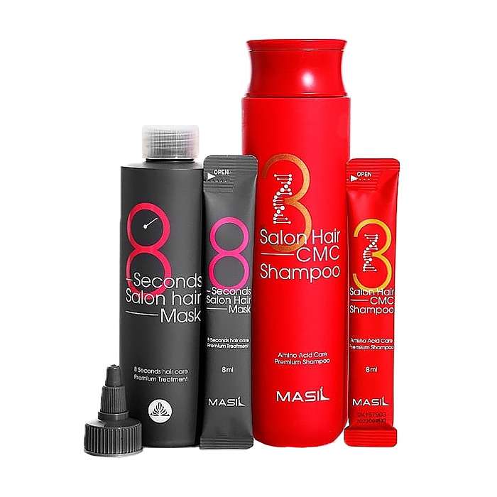 Набір для відновлення волосся Masil 38 Salon Hair Set з кератином та колагеном (шампунь, 300 мл + маска, 200 мл + шампунь, 2*8 мл + маска, 2*8 мл)